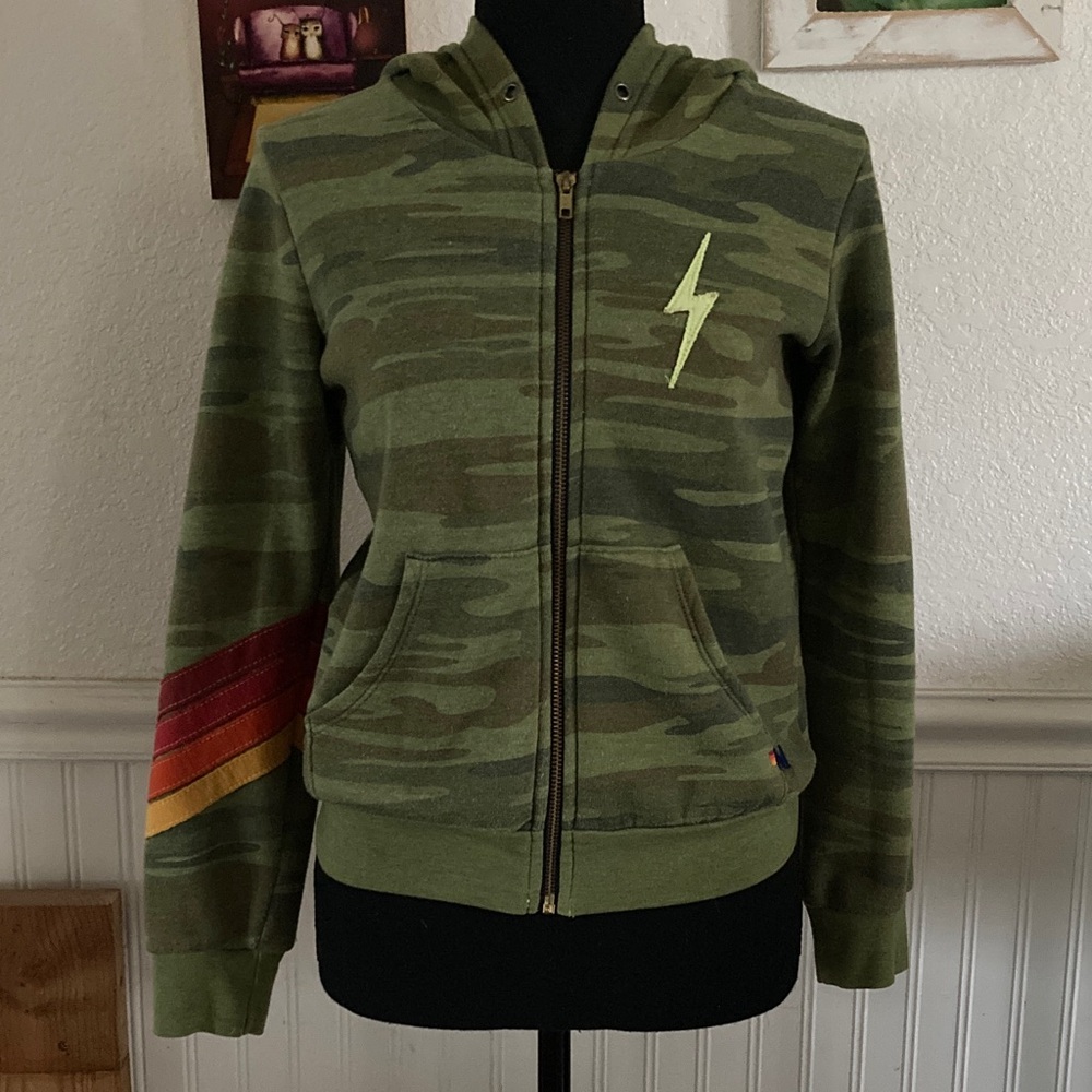 Aviator Nation Kide Camo Bolt Hoodie with 4 Stripe Sleeve (fits women xs)